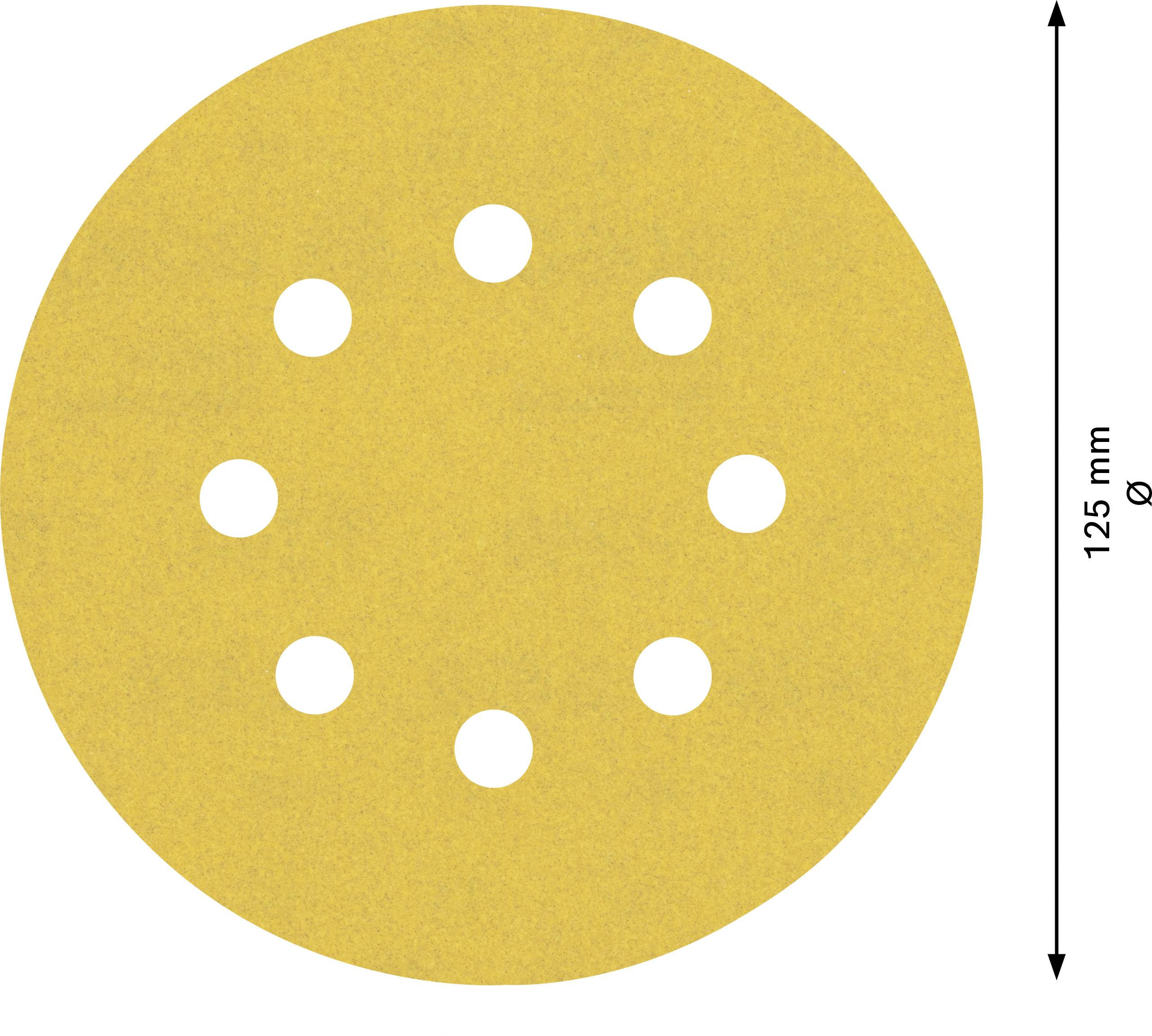Round sanding paper with eight evenly distributed holes; diameter 125 mm.
