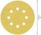 Yellow sanding disc with ten holes, diameter 125 mm, right arrow marking indicates the diameter.