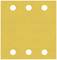 Yellow paper model with six die-cut holes arranged in two rows; appears like a decorative element or working material.
