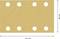 Rectangular sandpaper, 133 x 80 mm, with eight evenly distributed round holes.