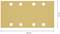 A rectangular sandpaper with eight evenly spaced holes. Dimensions: 186 mm x 93 mm.