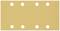Rectangular sandpaper with eight symmetrically arranged perforations.