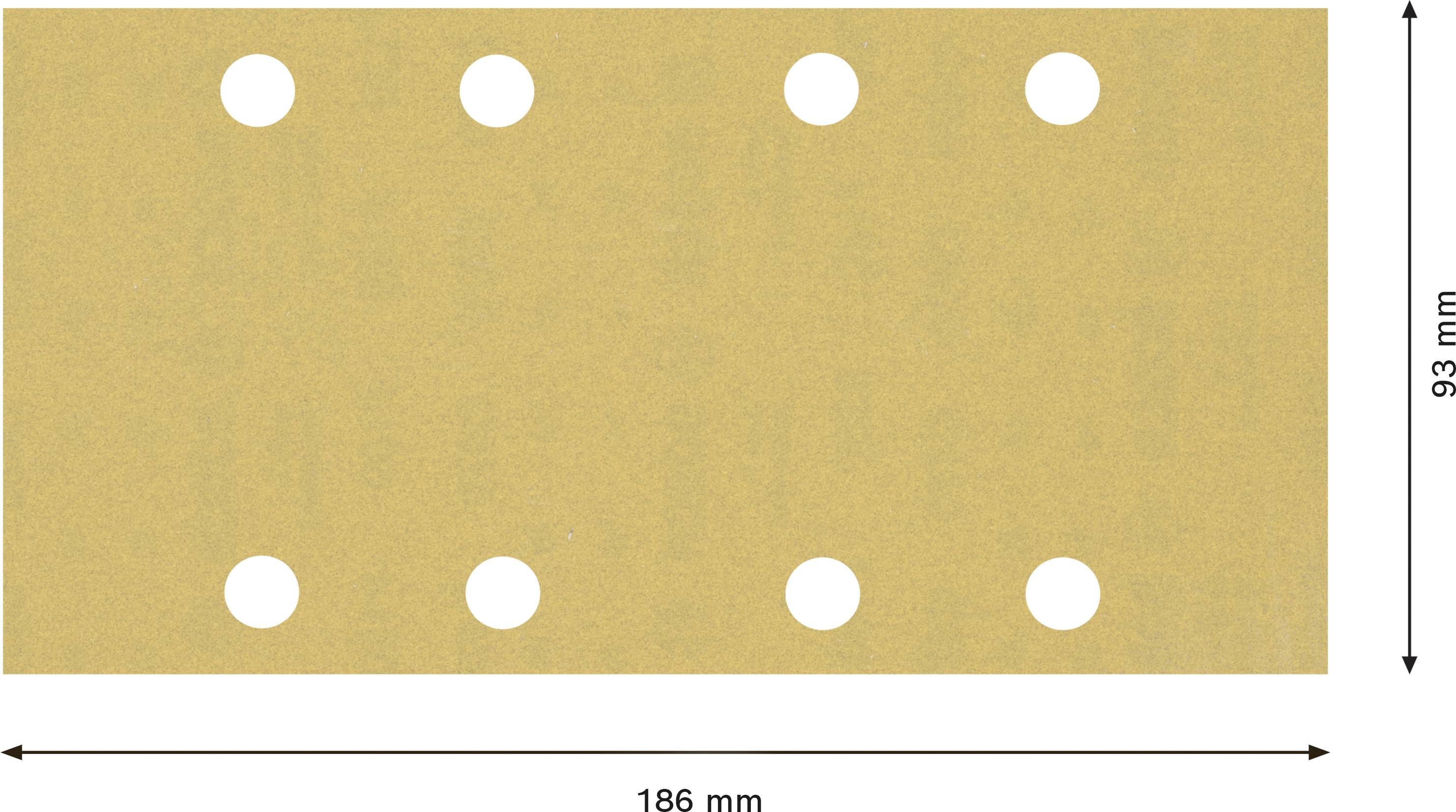 Rectangular, brown card with six round holes in two rows. Card is 186 mm wide and 93 mm high.