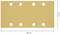 Rectangular sandpaper, horizontally oriented, with six evenly distributed holes. Dimensions: 186 mm x 93 mm.