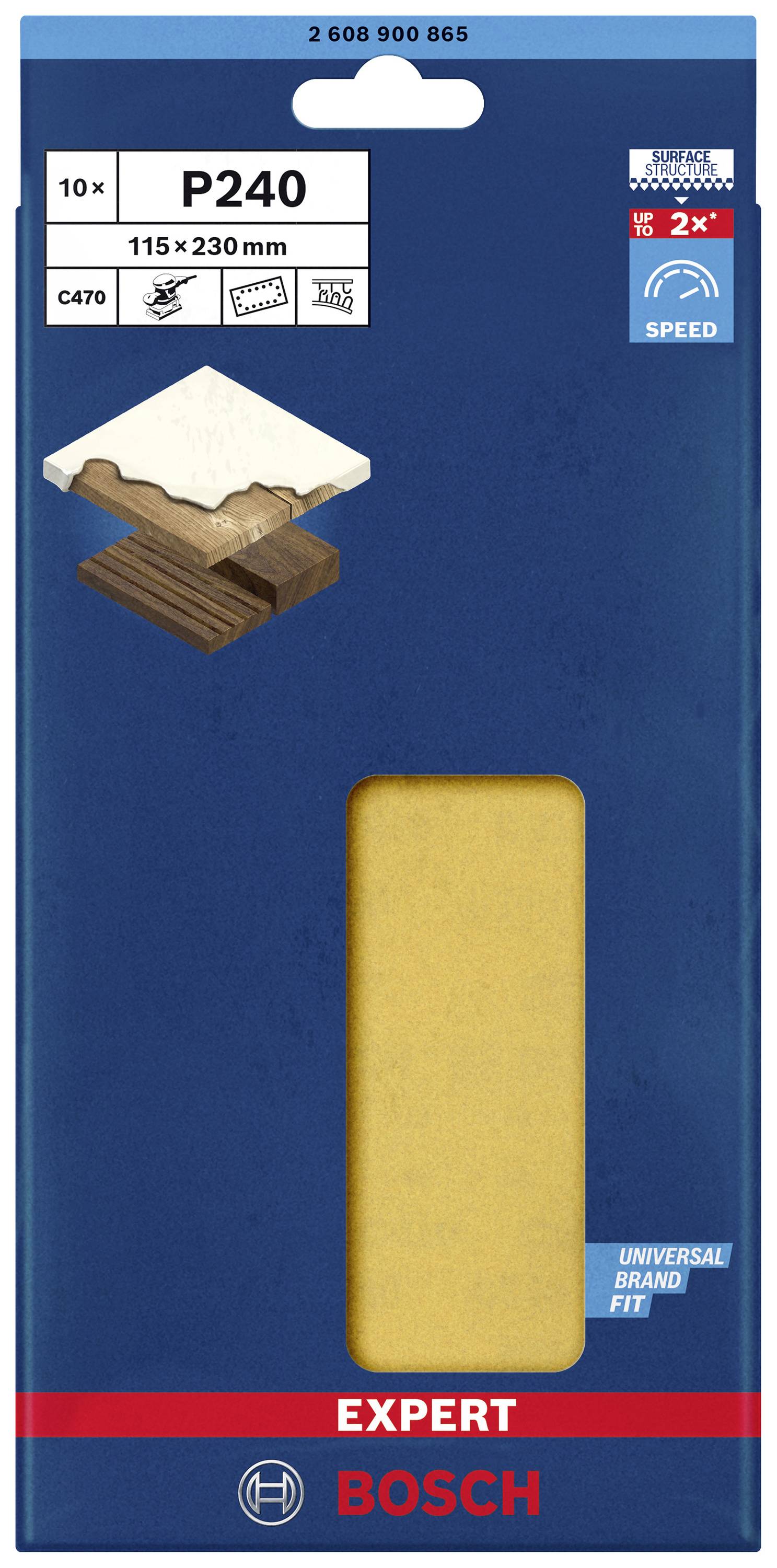 Bosch Sanding Paper Pack, P240, Size 115 x 230 mm, suitable for wood and paint. Contains 10 sheets.