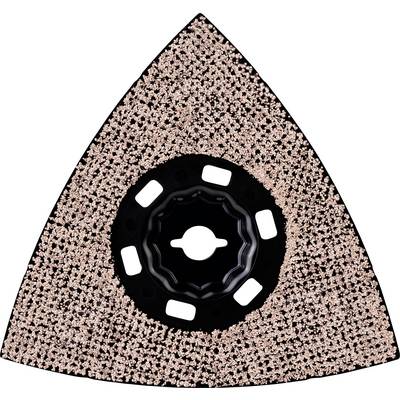 'Triangular saw blade with a rough surface for multi-purpose tools, used for grinding or cutting materials.'