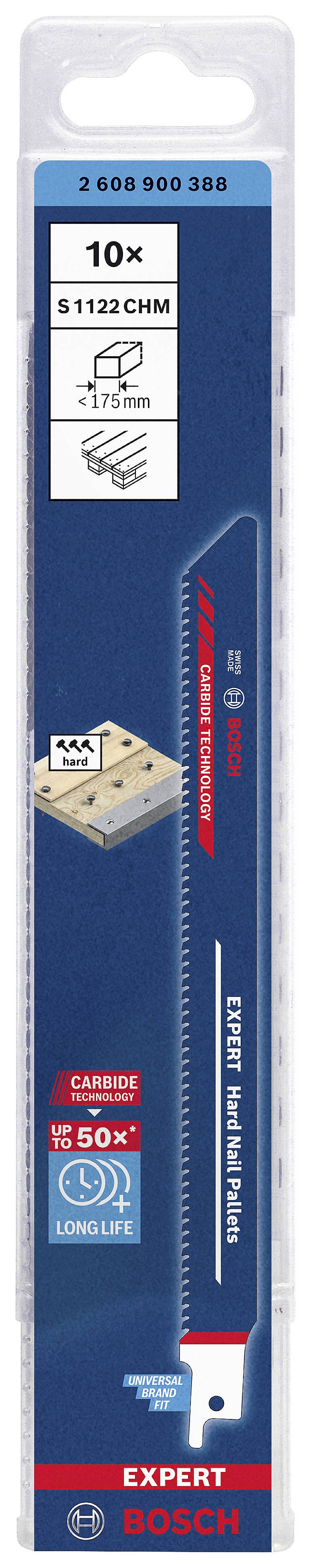 'Bosch 10x S1122CHM Expert Multi Material' Jigsaw Blades Packaging, suitable for wood with nails, long-lasting.