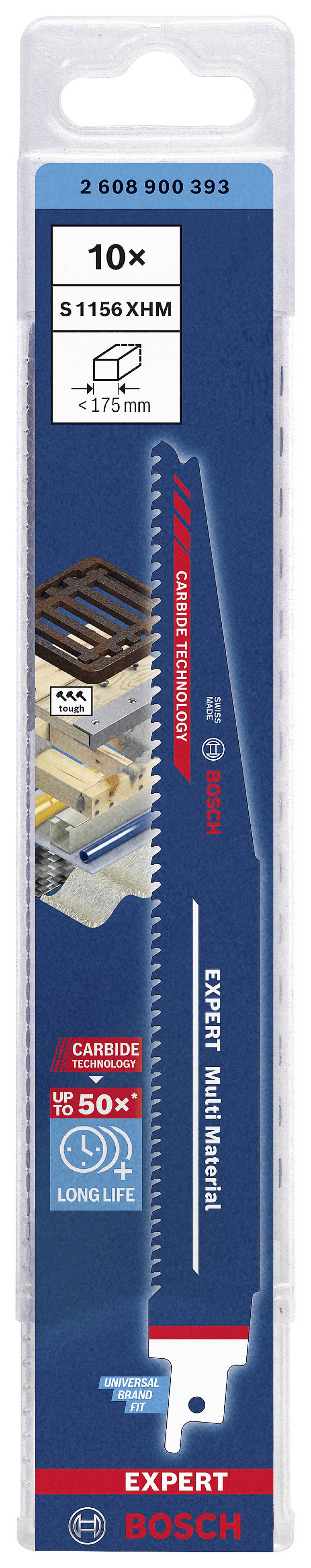 'Reciprocating Saw Blade Set for Metal, 10 Pieces, Bosch Expert S1156XHM, Carbide Technology, Long-Lasting.'