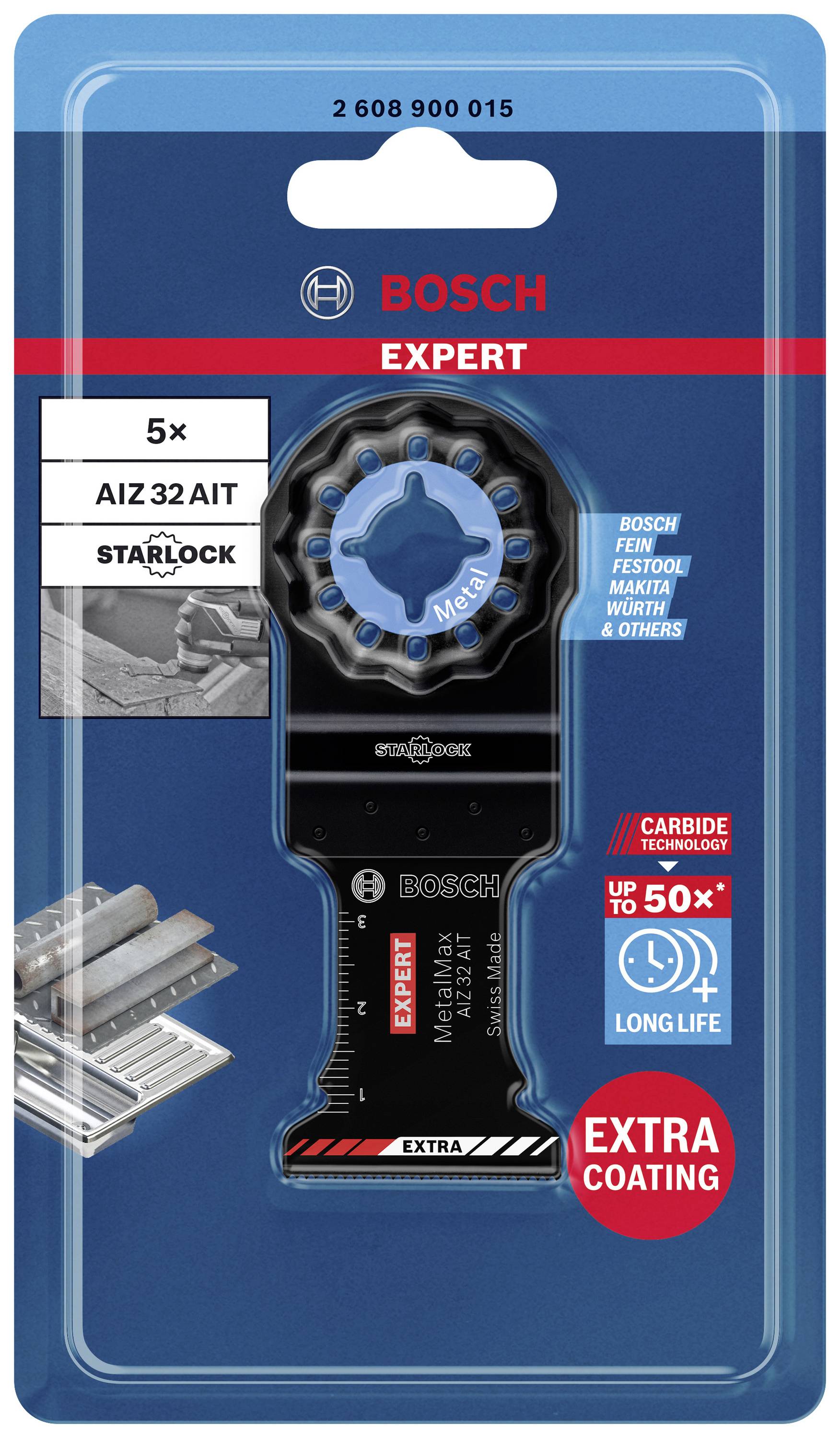 'Bosch Expert Starlock Saw Blade for maximum 50x longer lifespan when cutting metal. Extra coating for improved durability.'