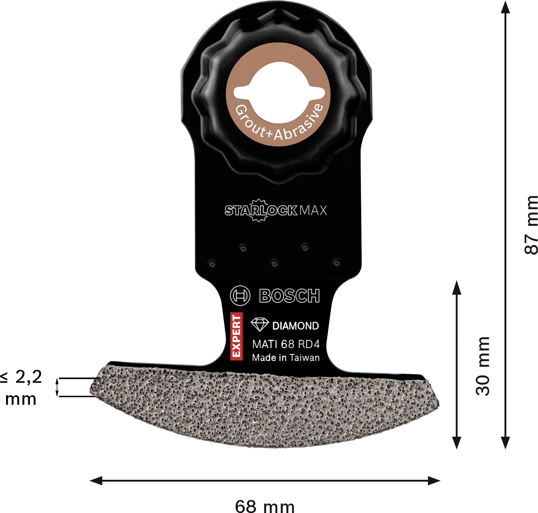 Accessories for oscillating tools with a diamond blade by Bosch, ideal for cutting joints and abrasive materials.