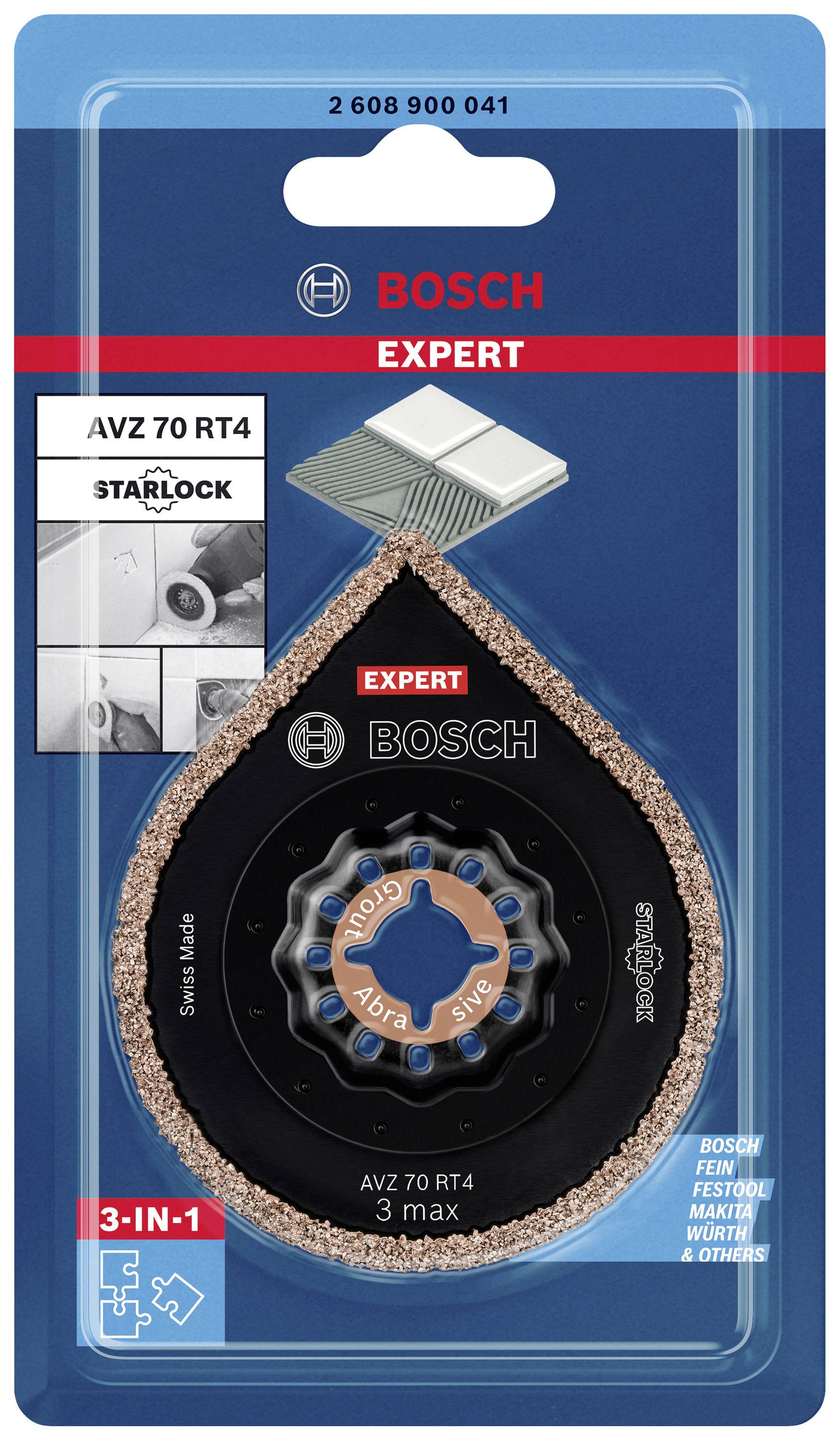 Bosch Expert Starlock Sanding Sheet for Fine Finishing. Shows a sanding tool on a blue packaging with brand logo.
