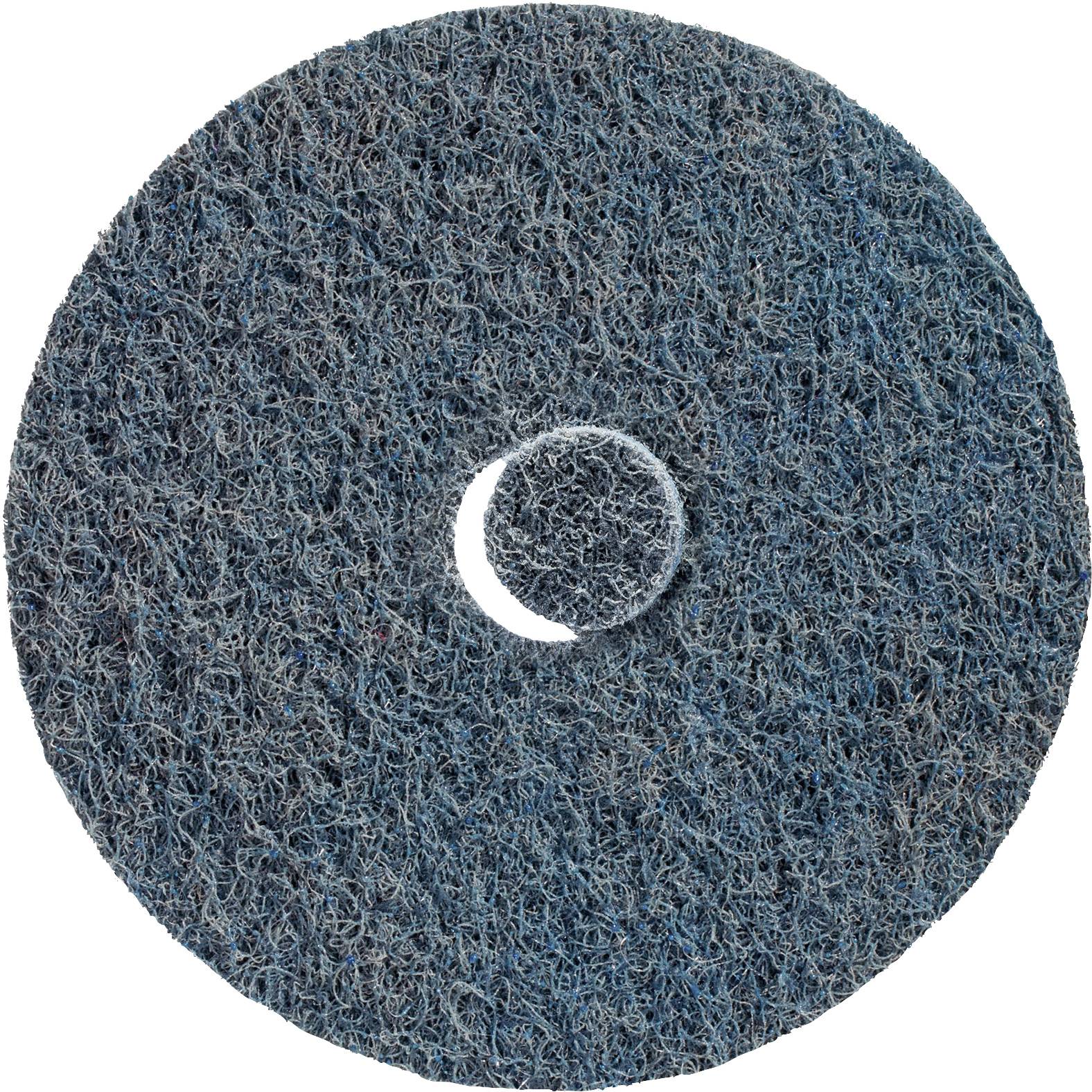 A round, coarse scouring pad in dark blue, with a hole in the centre. Frequently used for floor cleaning.