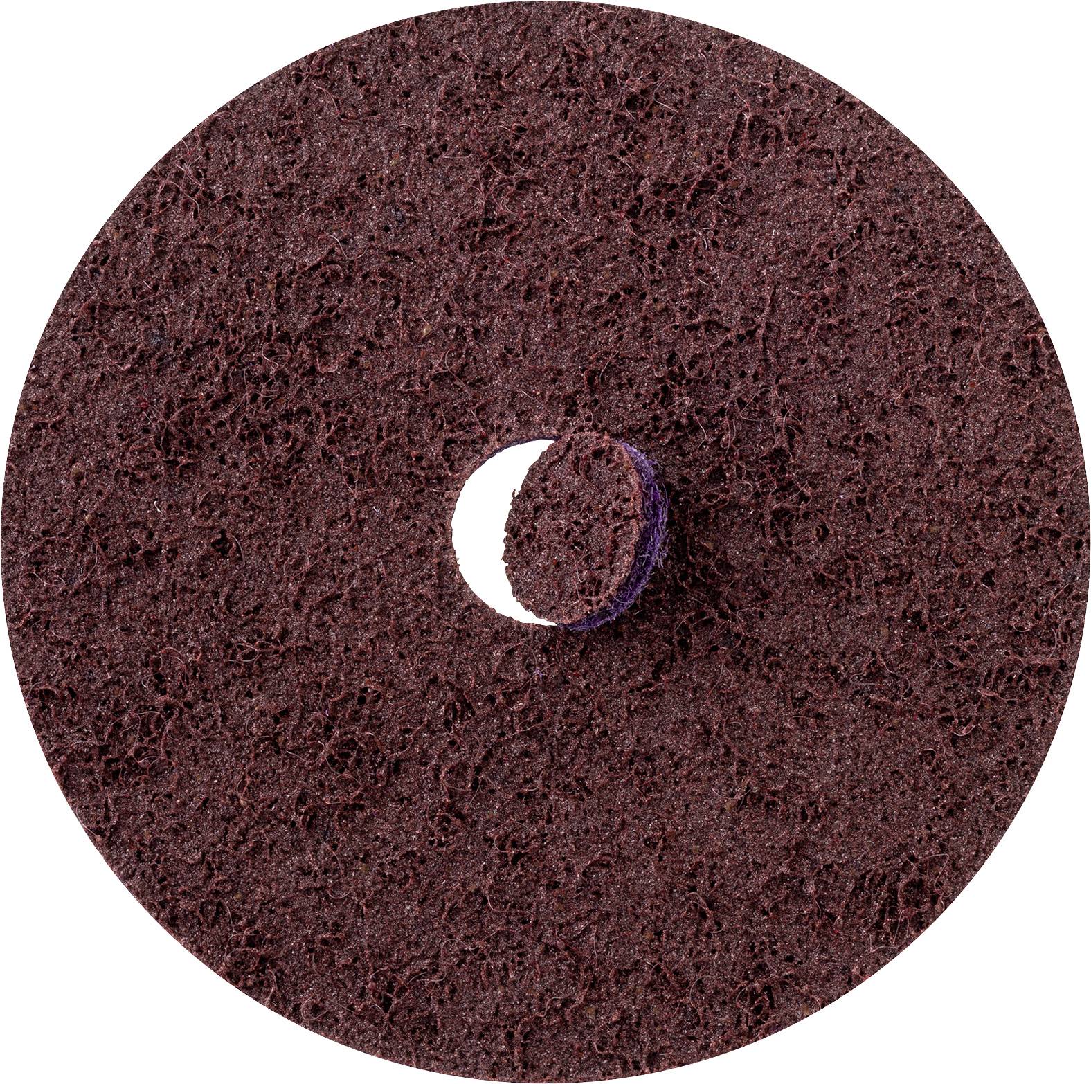 Brown, round cleaning pad viewed from above, with a textured surface and a hole in the centre, suitable for floor cleaning.