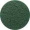 A green cleaning sponge with a rough, fibrous surface, circular in shape. Used for cleaning surfaces.