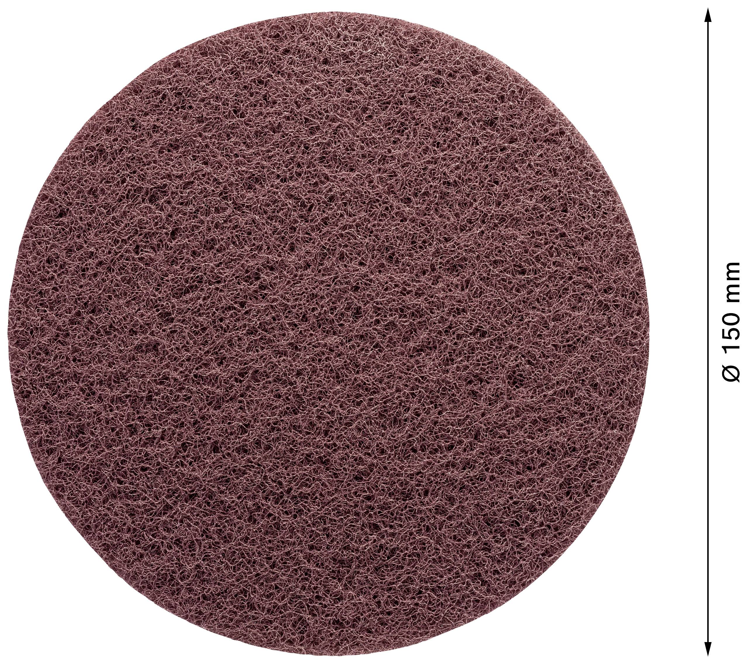 Brown circular grinding disc with a diameter of 150 mm, texture is fibrous.