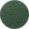 A round, green pot sponge, viewed from above, shows its coarse, spongy texture, ideal for cleaning surfaces.