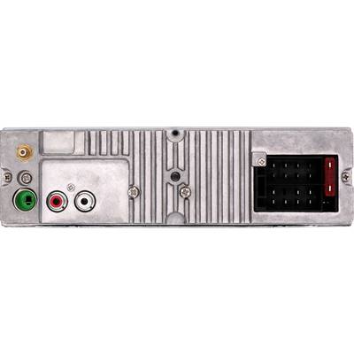 Back of an electrical device with multiple connections, including RCA sockets, power connections, and an aerial input.