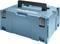 Blue Makita tool case with black handle, robust design for secure tool transportation.