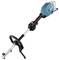 Electric lawn trimmer with a blue casing, black handle, and silver shaft, suitable for efficient lawn maintenance.