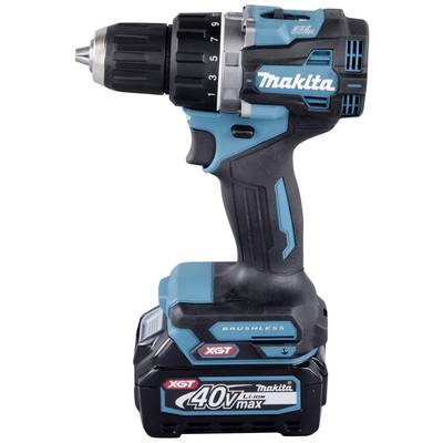 A cordless drill in turquoise and black with a 40V Li-Ion battery, suitable for powerful drilling and screwdriving.