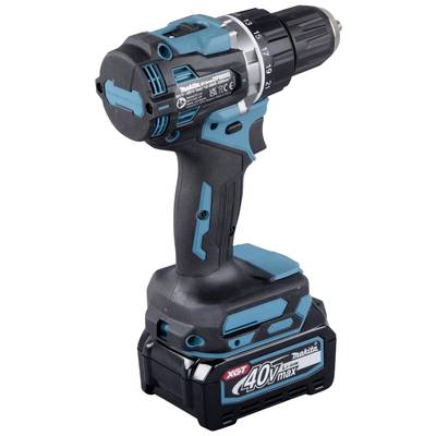 A cordless drill driver with a 40V battery. The drill has a robust design with blue and black elements.