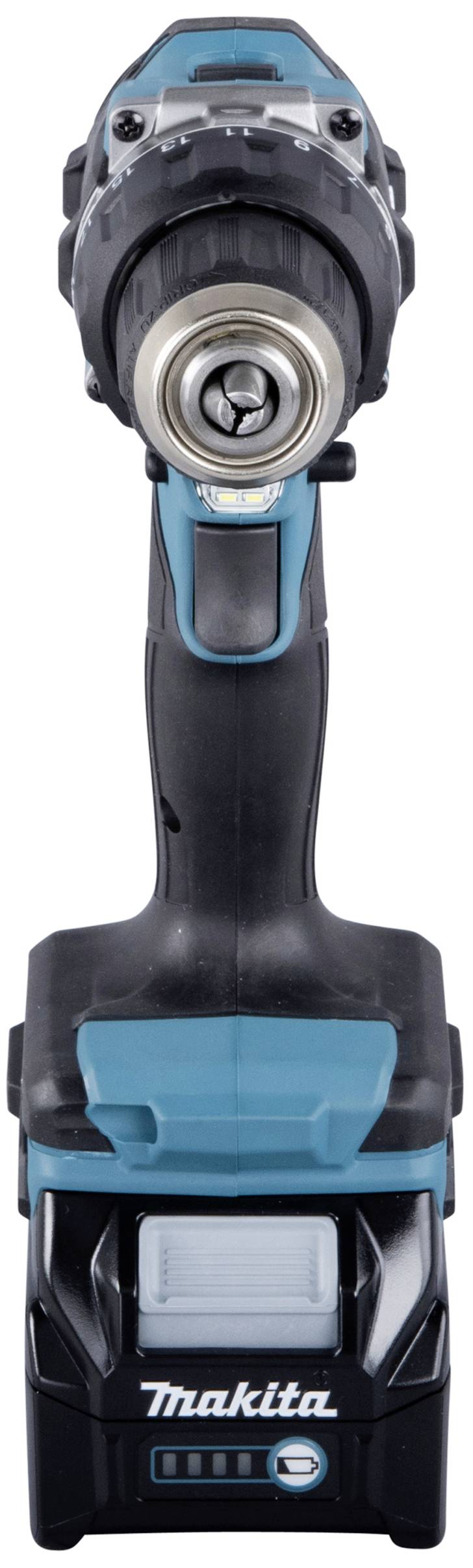 Makita cordless drill, front view.
