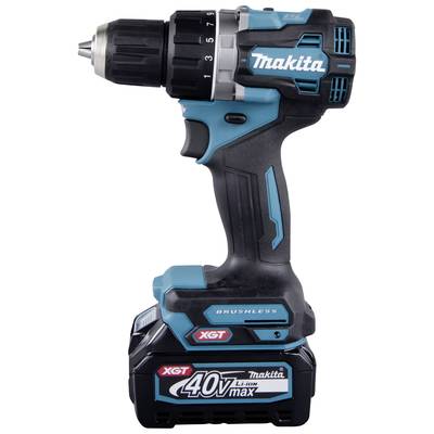 A cordless drill driver with a blue and black casing, 40V battery. Suitable for heavy-duty drilling work.
