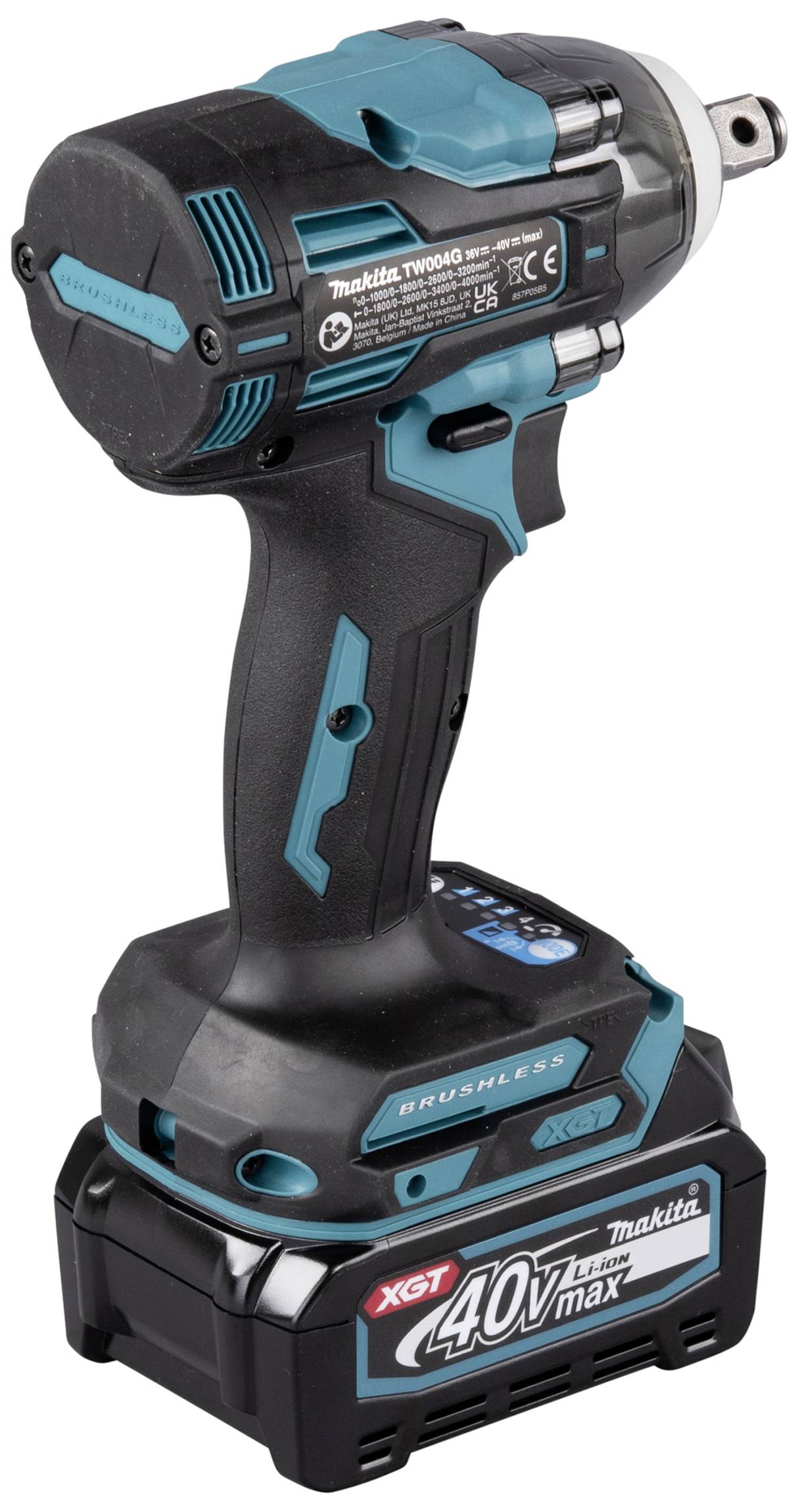 A cordless impact driver with a '40V max' lithium-ion battery, ergonomic grip and brushless motor, suitable for construction work.