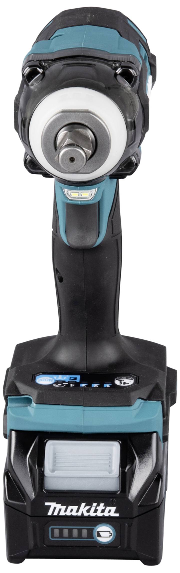 Cordless drill with a blue-black casing, ergonomic handle and battery charge indicator, perfect for DIY projects.