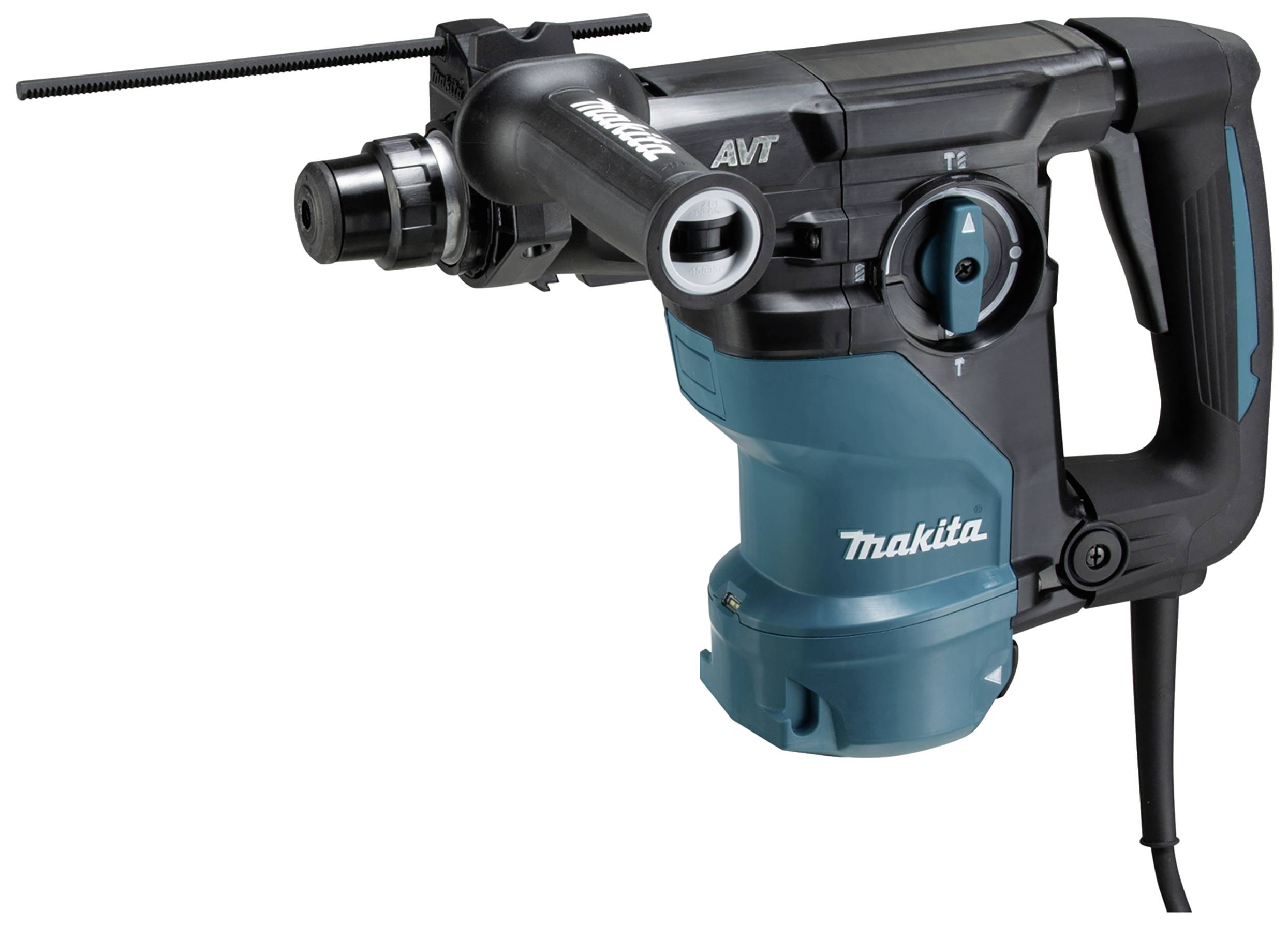 A Makita electric drill hammer with a plastic casing in blue and black, suitable for heavy-duty drilling work.