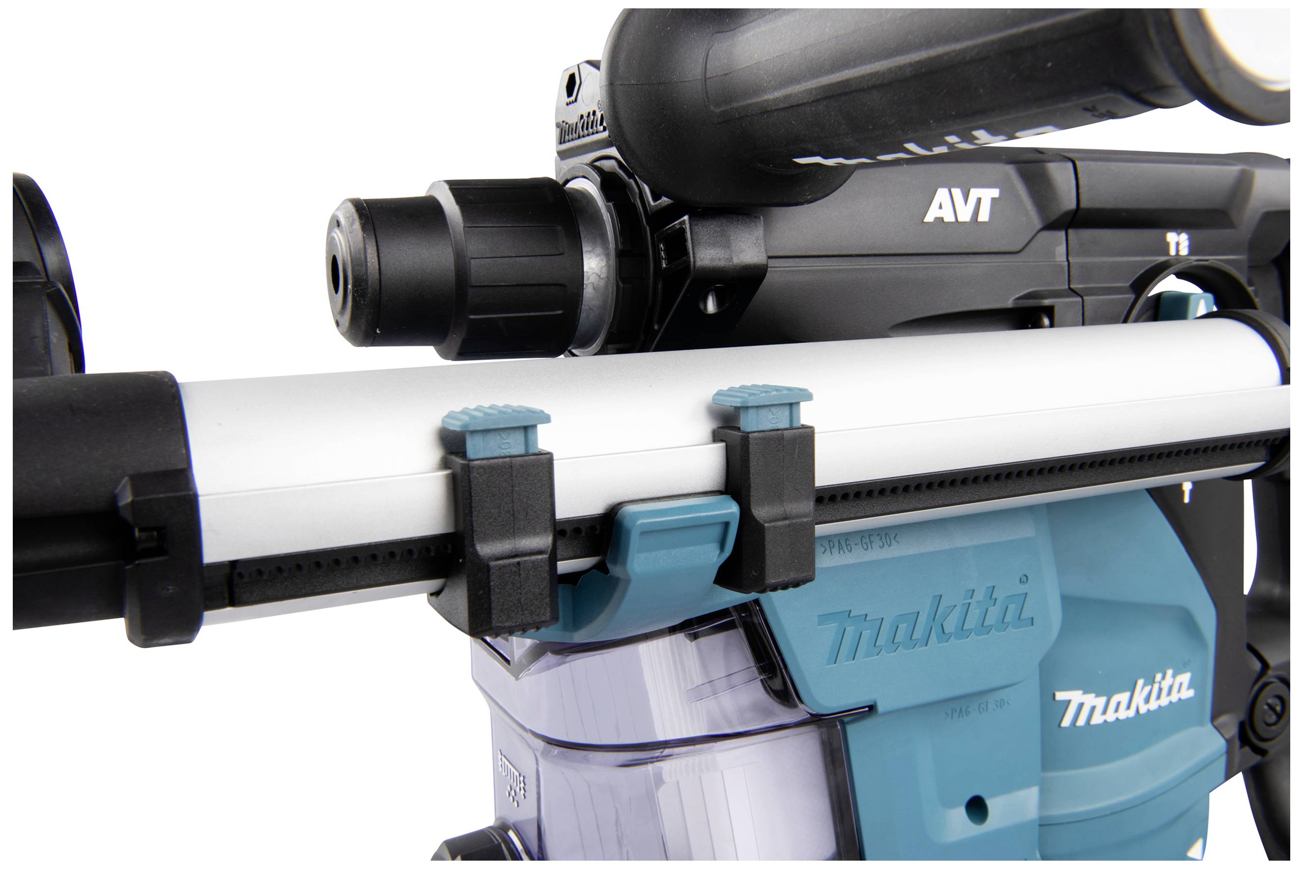 Makita electric power tool with a blue casing and grey handle, showcasing design details and brand logos.