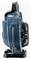 Cordless blower viewed from the side, compact and portable, with a black fan and blue casing. Ideal for workshop applications.