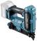 A wireless nail gun in turquoise and black. It features an ergonomic grip and displays the battery on the back.