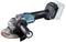 A cordless angle grinder in black and blue with a red grinding disc, ergonomic handle, and distinctive 'Makita' lettering.