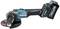 A cordless angle grinder with a blue-black design and removable battery, suitable for versatile grinding and cutting tasks.
