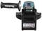 'Makita' cordless power tool with stickers on the back. Black handle on top, turquoise elements.