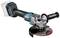 A blue and black angle grinder with a side handle. 'Tippmul' is written on the grinding disc. It is a cordless model.