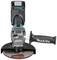 Battery-powered angle grinder with ergonomic handle and grinding disc. Makita logo on the handle. Suitable for metalworking.