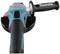 An angle grinder in close-up, with an ergonomic handle and black auxiliary handle. Brand name visible on the handle.