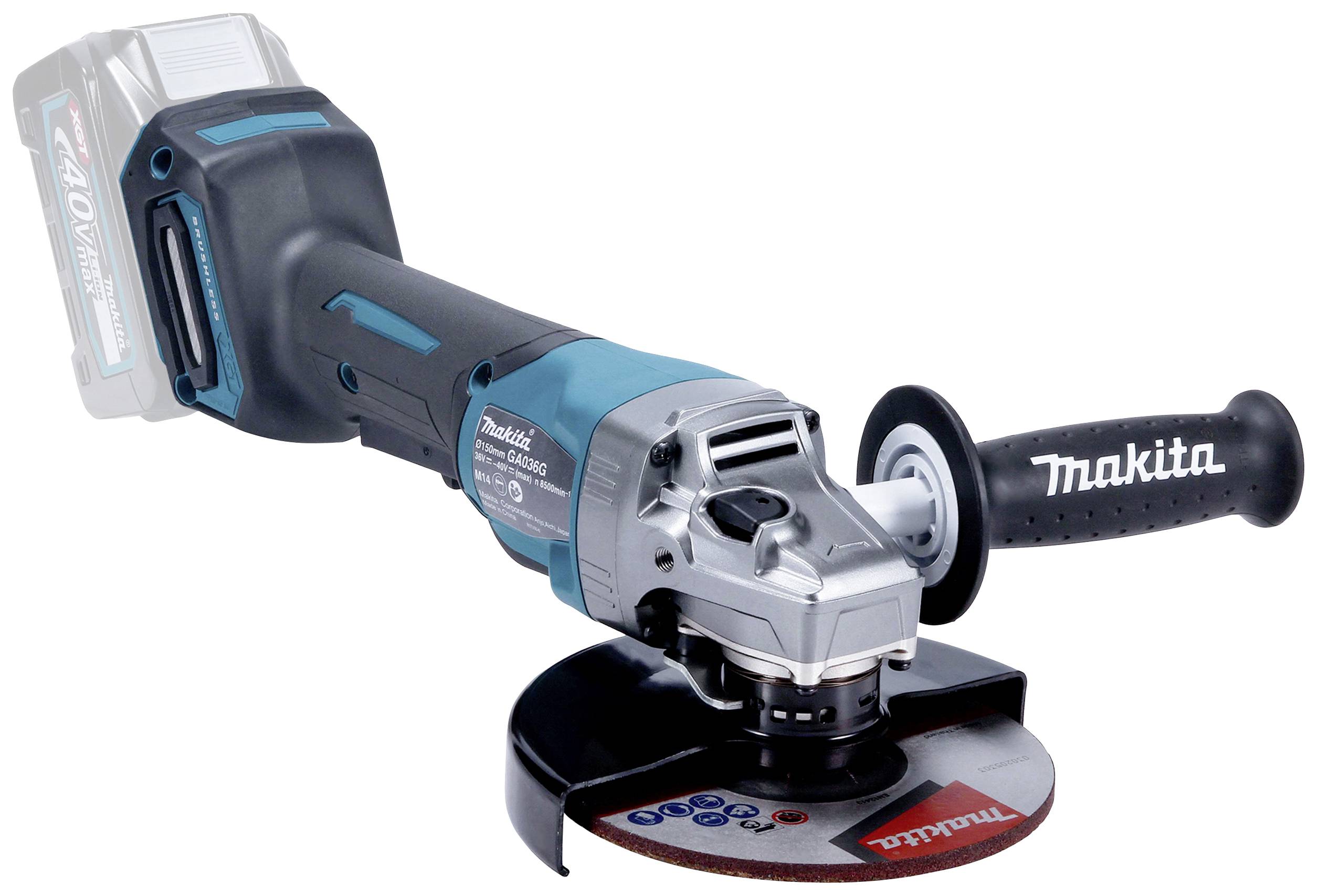 Cordless sander, with an ergonomic handle, red sanding disc, and blue and grey colour scheme. Suitable for sanding.