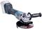 Cordless sander, with an ergonomic handle, red sanding disc, and blue and grey colour scheme. Suitable for sanding.