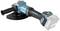 A cordless angle grinder with a blue housing and black handle. The device bears the logo of a well-known power tool brand.