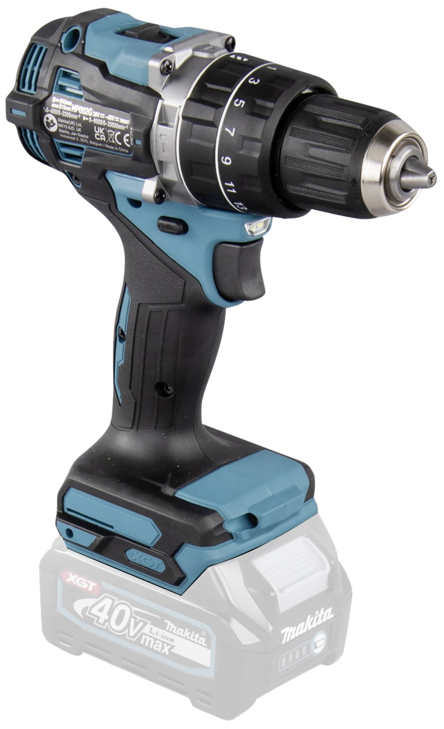Cordless drill with a blue-black casing and 40V battery, suitable for construction work or home projects.