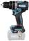 Cordless drill driver with black and blue design, ergonomic handle, and clear view of battery and torque settings.