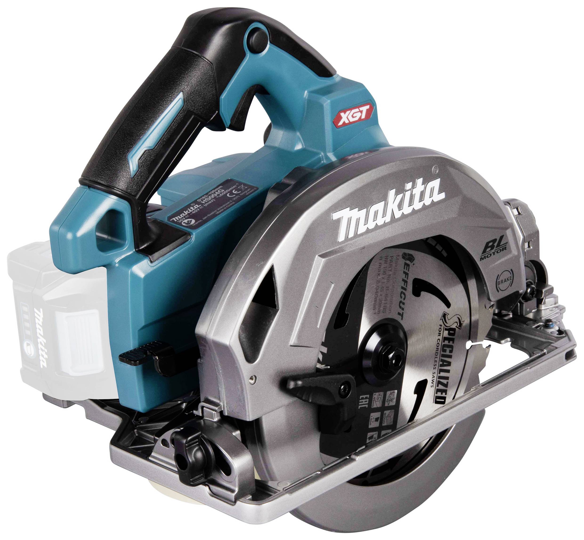 Makita XGT Cordless Circular Saw in Blue and Silver. Suitable for precise wood cutting, portable and powerful.