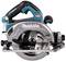 Makita cordless circular saw with a blue and black casing and silver saw blade, suitable for precise wood cutting.