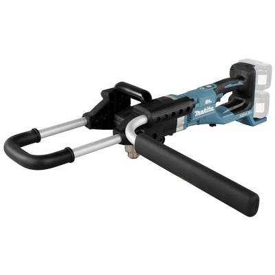 A navy blue and black, battery-powered pipe bending tool with an ergonomically shaped handle, suitable for use in construction.
