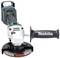 'Makita Angle Grinder: Battery-powered, with side handle. Suitable for grinding and cutting work in construction and trades.'