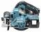 Makita blue and black battery-powered handheld circular saw. The saw features an ergonomic design and is brushless.