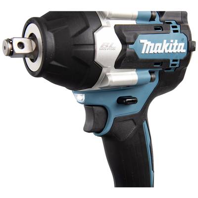 Makita electric impact driver with a powerful brushless motor, ergonomic handle, and blue-black design.